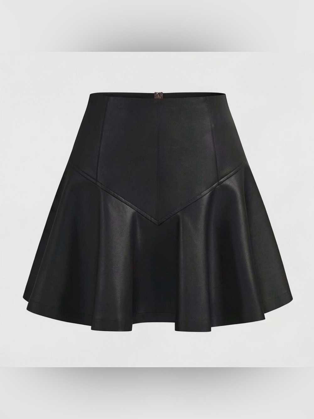 Commense Black Faux Leather Flared Panel Skirt